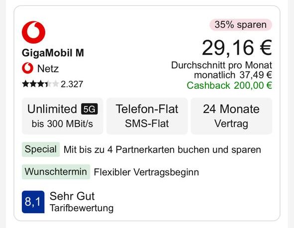 Vodafone GigaMobil M auf Check24